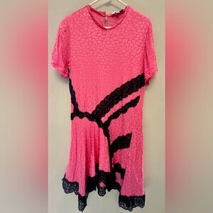 Koche Hot Pink Leopard Print and Black Lace Dress US Size 6
